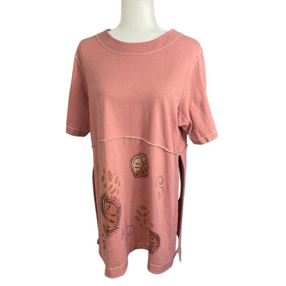 Blue Fish Organic Cotton Hand Painted Tunic Top Peach Size 1 Art To Wear Artsy - Picture 3 of 15